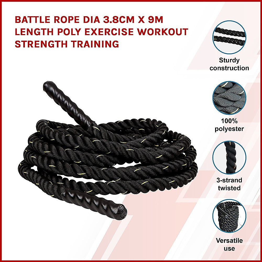 Battle Rope Dia 3.8cm x 9M length Poly Exercise Workout Strength Training