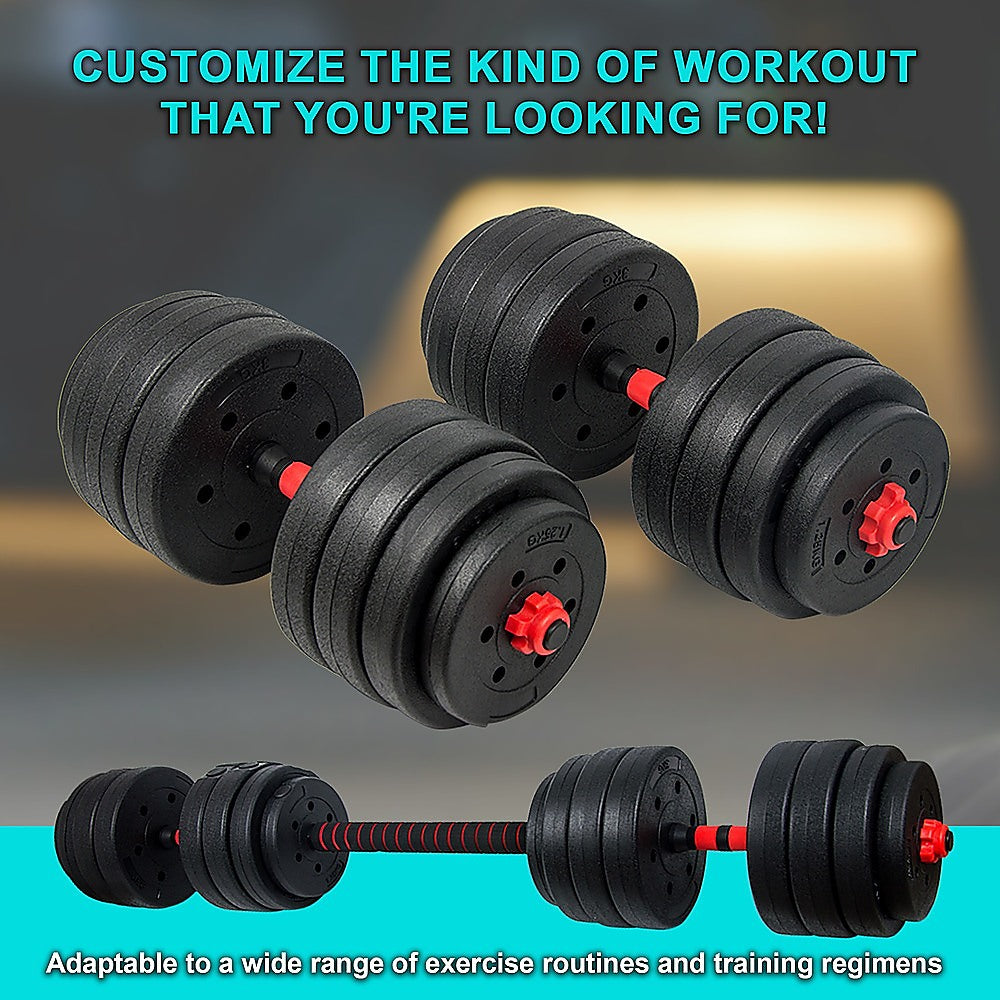 40kg Adjustable Rubber Dumbbell Set Barbell Home GYM Exercise Weights